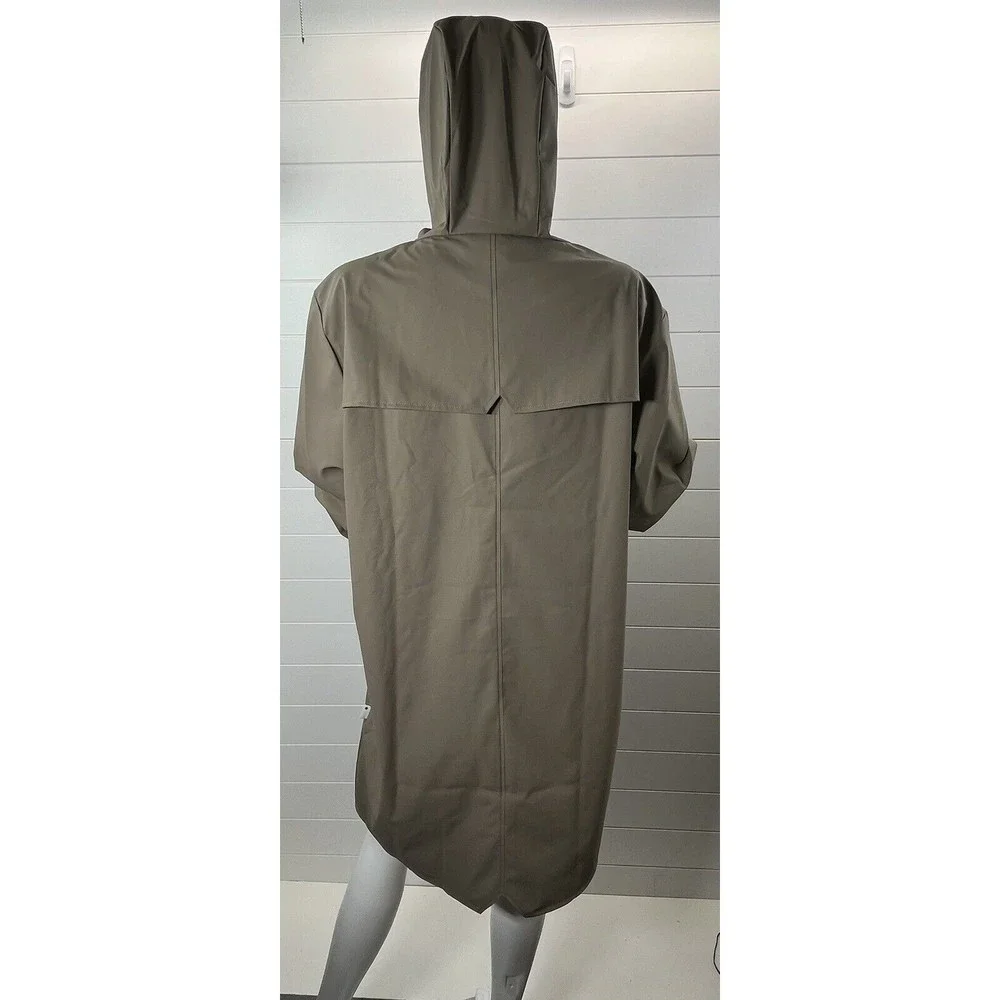 RAINS Brand Unisex Sz Large Classic Taupe Long Waterproof Rain Jacket Snap Front - Picture 9 of 15